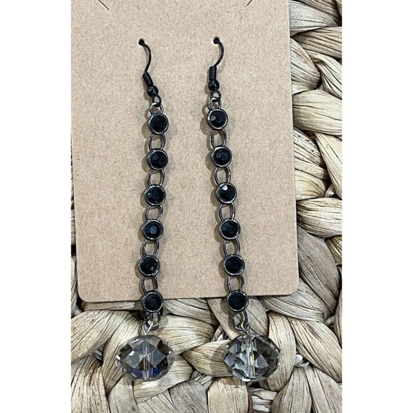 Artisan Crafted Rhinestone & Smokey Swarovski Crystal Long Earrings Fairycore - Picture 3 of 6